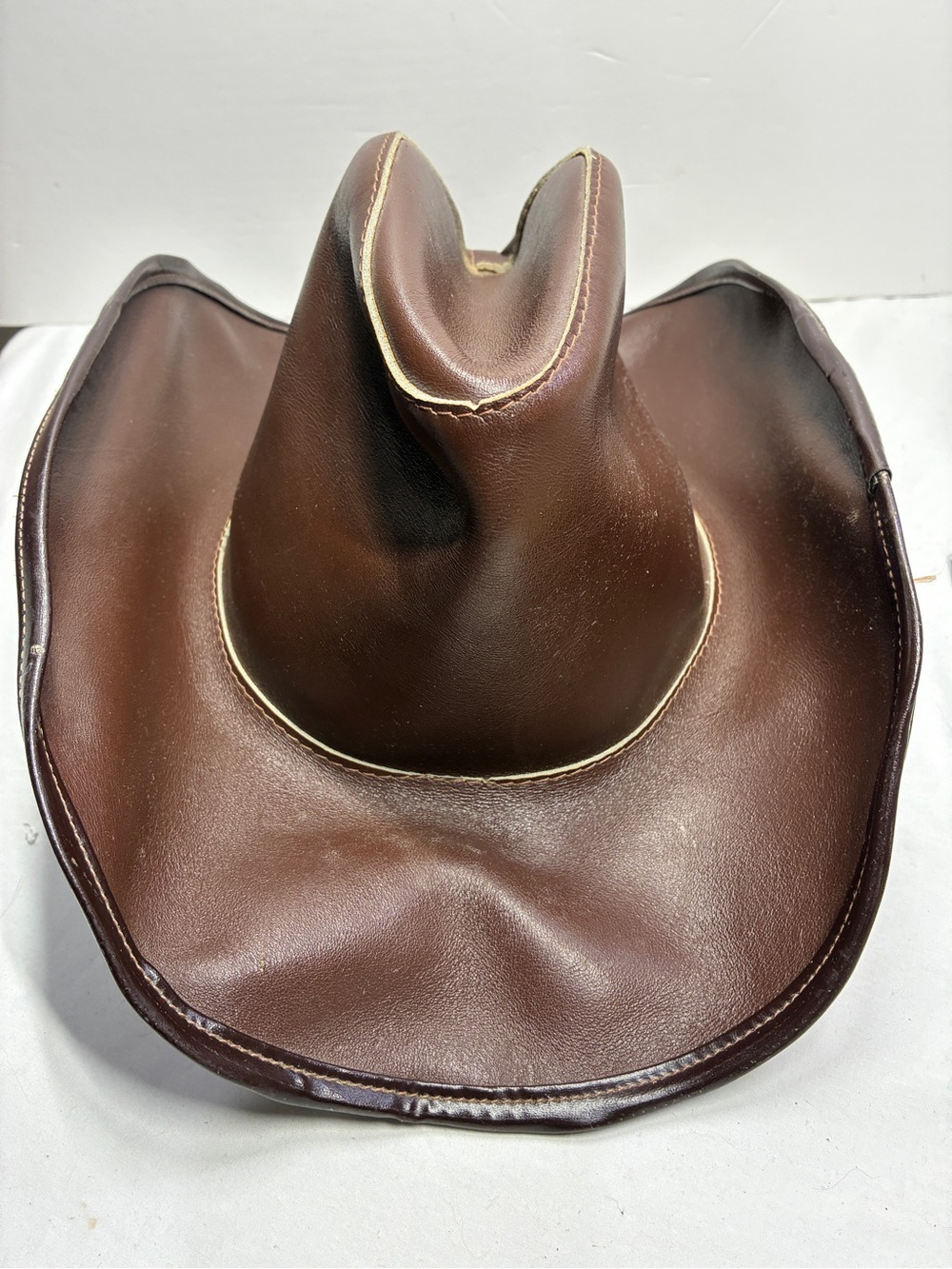 Vintage Henschel Leather Cowboy Hat Brown Size Large Made in USA 80s 90s